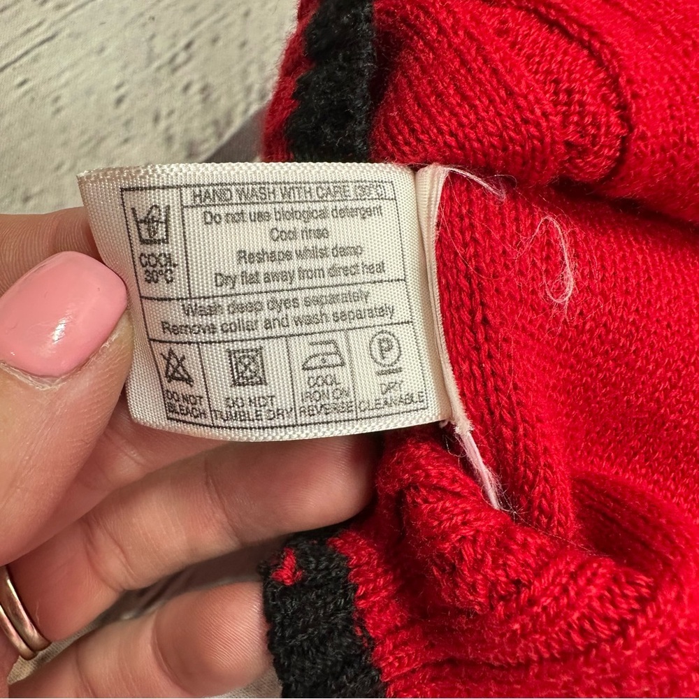 vtg country casuals Red wool blend Cardigan Black Trim womens L preppy office - Picture 8 of 8